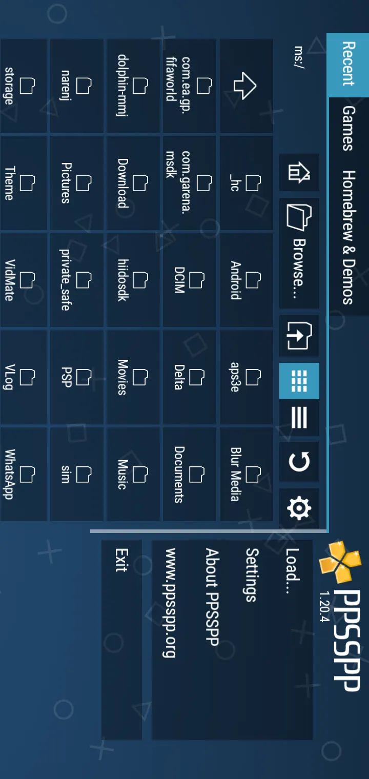 PPSSPP Gold emulator home screen on Android